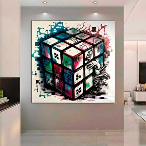 Rubik Küpü Kanvas Sanatı | Zeka Oyunu | Pop Art Baskı 100x100 cm