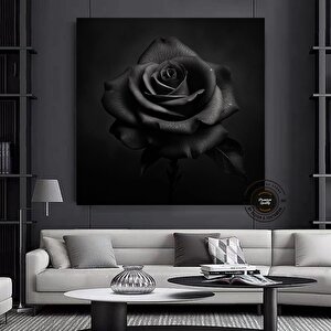 Siyah Gül Yakın Plan Tablosu; Yüzer Çerçeve; Büyük Duvar Sanatı 50x50 cm