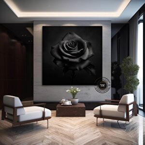 Siyah Gül Yakın Plan Tablosu; Yüzer Çerçeve; Büyük Duvar Sanatı 50x50 cm