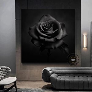 Siyah Gül Yakın Plan Tablosu; Yüzer Çerçeve; Büyük Duvar Sanatı 50x50 cm