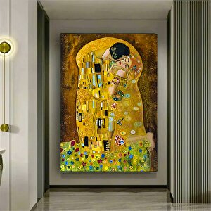 Öpüşen Aşıklar Kanvas; Klimt Stili; Büyük Tablo