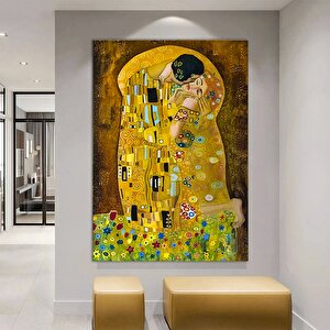 Öpüşen Aşıklar Kanvas; Klimt Stili; Büyük Tablo