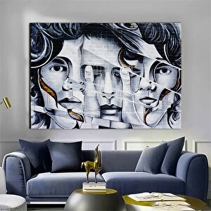 Modern Grafiti Duvar Resmi Siyah Beyaz Portre Baskılı Tuval Sanatı Dekoratif 60x90 cm