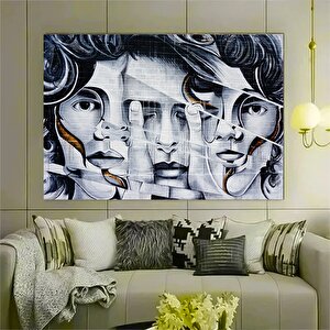 Modern Grafiti Duvar Resmi Siyah Beyaz Portre Baskılı Tuval Sanatı Dekoratif 60x90 cm