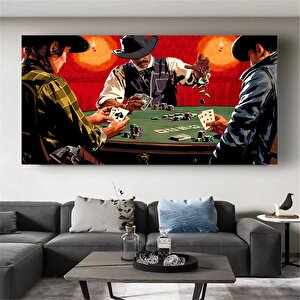 Cowboylar Arasında Poker Oyunu – Asmaya Hazır Modern Soyut Duvar Sanatı 100x200 cm