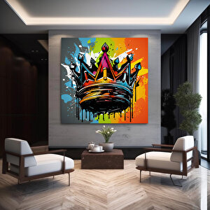 Taç Graffiti Duvar Sanatı; Kral Tacı Dijital Sanat Baskısı; Pop Art; Urban Graffiti 120x120 cm