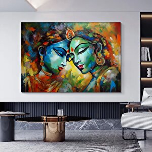 Radha Krishna Tablosu, Çoğaltma Sanatı Kanvası, Hindistan Geleneksel Baskısı 50x70 cm