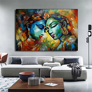 Radha Krishna Tablosu, Çoğaltma Sanatı Kanvası, Hindistan Geleneksel Baskısı 50x70 cm