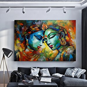 Radha Krishna Tablosu, Çoğaltma Sanatı Kanvası, Hindistan Geleneksel Baskısı 140x200 cm