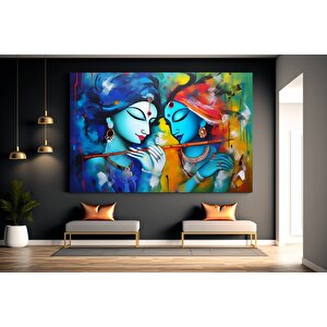 Radha Krishna Tablosu – Reprodüksiyon Kanvas, Geleneksel Hint Baskısı, Krishna Ve Radha Duvar Dekoru 40x60 cm