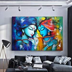 Radha Krishna Tablosu – Reprodüksiyon Kanvas, Geleneksel Hint Baskısı, Krishna Ve Radha Duvar Dekoru
