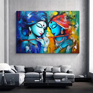 Radha Krishna Tablosu – Reprodüksiyon Kanvas, Geleneksel Hint Baskısı, Krishna Ve Radha Duvar Dekoru