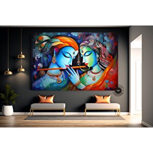 Radha Krishna Kanvas Tablosu; Geleneksel Hint Sanatı 60x120 cm