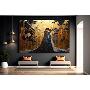 Öpücük Kanvas Tablosu; Klimt Tarzı; Büyük Kanvas 80x160 cm