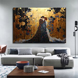 Öpücük Kanvas Tablosu; Klimt Tarzı; Büyük Kanvas 90x150 cm