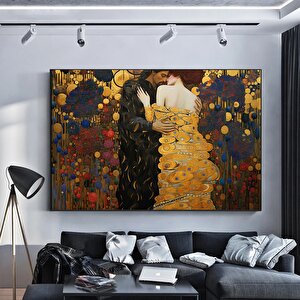 The Kiss Kanvas; Klimt Stili; Öpüşen Aşıklar Tablosu 60x120 cm