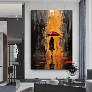 Şemsiye Tutan Kadın Soyut Sanat; Çerçeveli Kanvas 80x120 cm