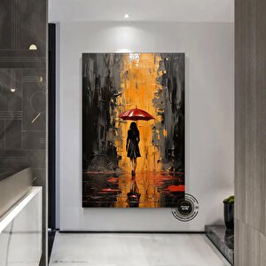 Şemsiye Tutan Kadın Soyut Sanat; Çerçeveli Kanvas 80x120 cm