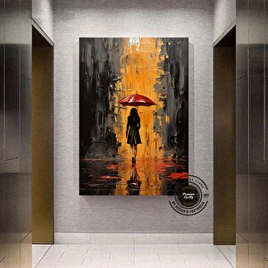 Şemsiye Tutan Kadın Soyut Sanat; Çerçeveli Kanvas 80x120 cm