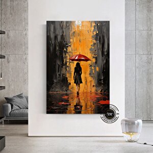 Şemsiye Tutan Kadın Soyut Sanat; Çerçeveli Kanvas
