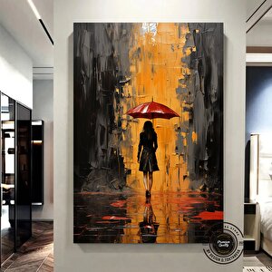 Şemsiye Tutan Kadın Soyut Sanat; Çerçeveli Kanvas