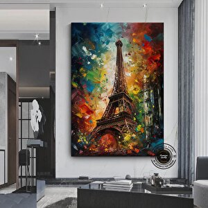 Eyfel Kulesi Soyut Çerçeveli Poster; Paris Baskısı; Renkli Resim; Paris Duvar Sanatı; Renkli Duvar D 90x150 cm