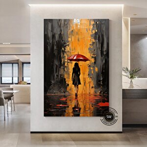 Şemsiye Tutan Kadın Soyut Sanat; Çerçeveli Kanvas