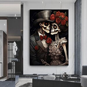 Damat Ve Gelinin İskeletli Çizimi; Kanvas Duvar Sanatı; İskelet Kanvas Baskısı 80x120 cm