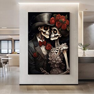 Damat Ve Gelinin İskeletli Çizimi; Kanvas Duvar Sanatı; İskelet Kanvas Baskısı