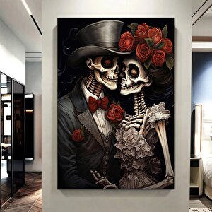 Damat Ve Gelinin İskeletli Çizimi; Kanvas Duvar Sanatı; İskelet Kanvas Baskısı 50x70 cm