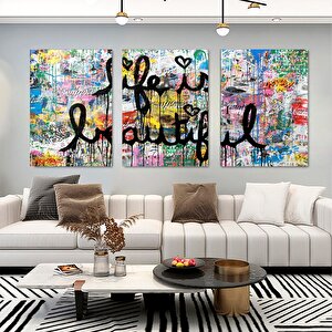 Life Is Beautiful Mr.brainwash Kanvas; Graffiti Pop Art; Arkadaşa Hediye 90x180 cm