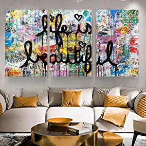 Life Is Beautiful Mr.brainwash Kanvas; Graffiti Pop Art; Arkadaşa Hediye 30x40 cm