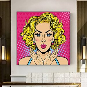 Pop Art Kadın Duvar Sanatı – Komik Stil, Dudak Temalı Baskı 100x100 cm