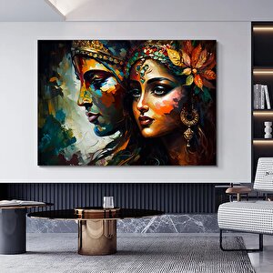 Radha Krishna Kanvas Tablosu; Geleneksel Hint Reprodüksiyon 140x200 cm