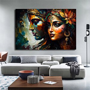 Radha Krishna Kanvas Tablosu; Geleneksel Hint Reprodüksiyon 140x200 cm