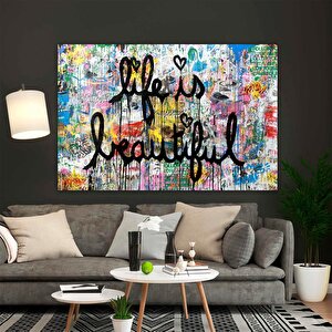 Life Is Beautiful Mr.brainwash Kanvas; Graffiti Pop Art; Arkadaşa Hediye 60x90 cm