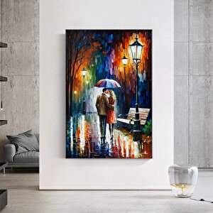 Aşk Kanvas Baskısı; Şemsiye Altında Öpüşen