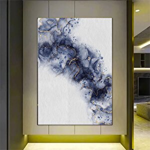 Soyut Kanvas Resmi; Siyah Ve Mavi Çizgili Modern Soyut Resim; Çerçeveli Duvar Dekoru; Oturma Odası S 40x60 cm