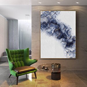 Soyut Kanvas Resmi; Siyah Ve Mavi Çizgili Modern Soyut Resim; Çerçeveli Duvar Dekoru; Oturma Odası S 100x150 cm