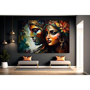 Radha Krishna Kanvas Tablosu; Geleneksel Hint Reprodüksiyon 120x150 cm