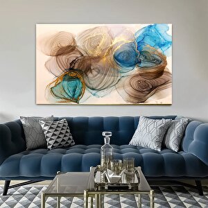 Kahverengi Ve Altın-mavi Mermer – Alkol Mürekkebi Duvar Dekoru, Modern Soyut Kanvas 120x180 cm