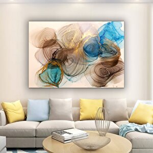 Kahverengi Ve Altın-mavi Mermer – Alkol Mürekkebi Duvar Dekoru, Modern Soyut Kanvas