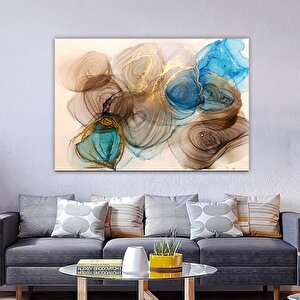 Kahverengi Ve Altın-mavi Mermer – Alkol Mürekkebi Duvar Dekoru, Modern Soyut Kanvas