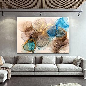 Kahverengi Ve Altın-mavi Mermer – Alkol Mürekkebi Duvar Dekoru, Modern Soyut Kanvas