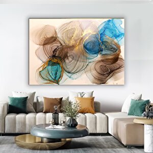 Kahverengi Ve Altın-mavi Mermer – Alkol Mürekkebi Duvar Dekoru, Modern Soyut Kanvas 80x150 cm