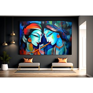 Radha Krishna Kanvas Tablosu; Geleneksel Hint Sanatı 90x150 cm