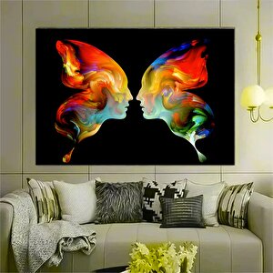 Renkli Soyut Çift Silueti; Kadın Ve Erkek Kanvas Sanatı; Modern Çift Duvar Dekoru; Soyut Kanvas Sana 100x150 cm