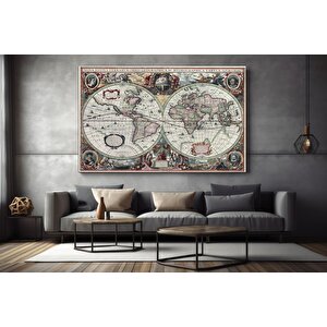 1630 Dünya Haritası Kanvas Tablosu; 17. Yüzyıl Detaylı Dünya Haritası