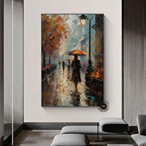 Şemsiye Tutan Kadın Soyut Sanatı | Renkli Kanvas Baskı | Çerçeveli, Asmaya Hazır 70x100 cm