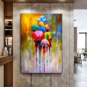 Şemsiyeler Altında Yürüyen İnsanlar Kanvas; Renkli Şemsiye Asmaları 80x120 cm